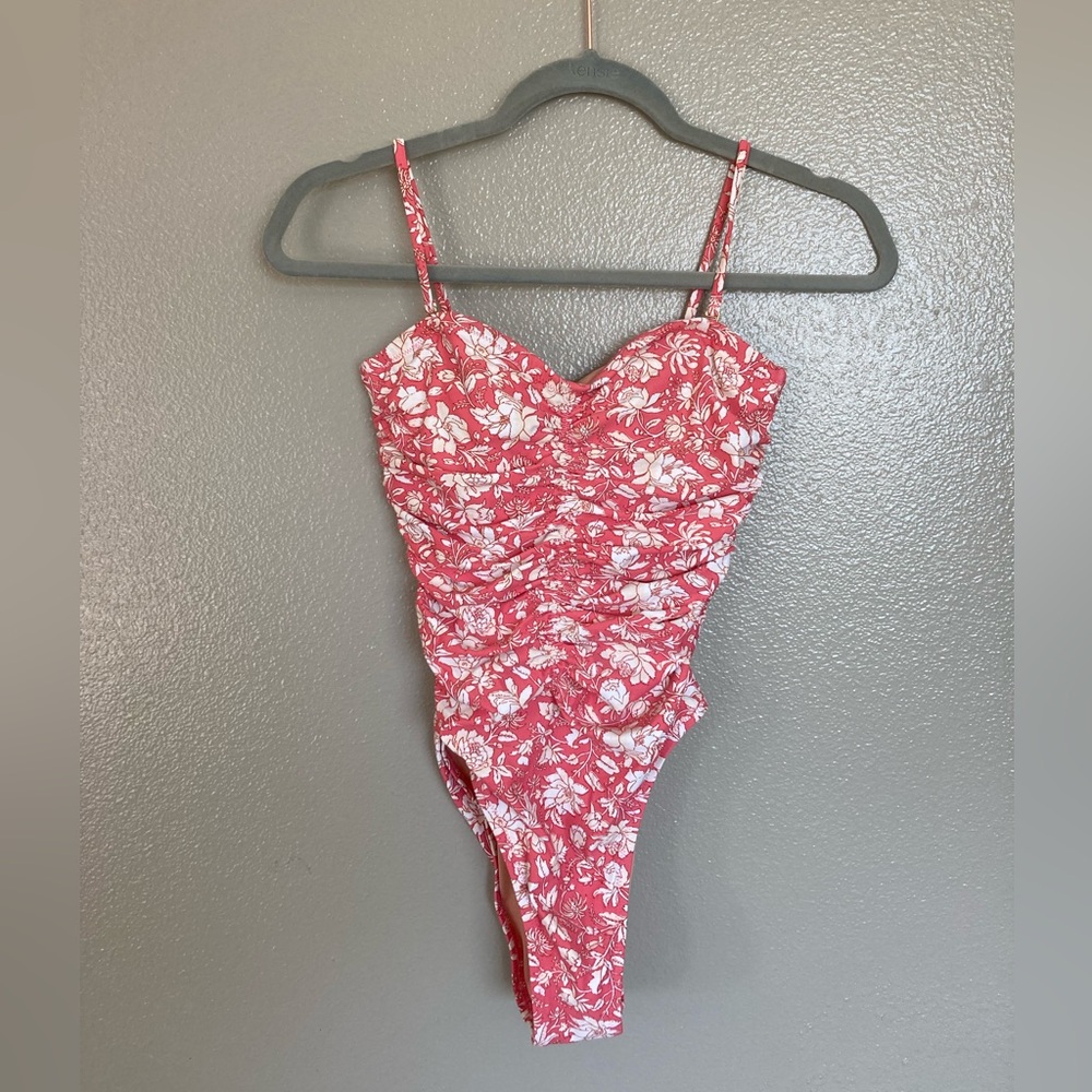 Coral pink floral j crew one piece